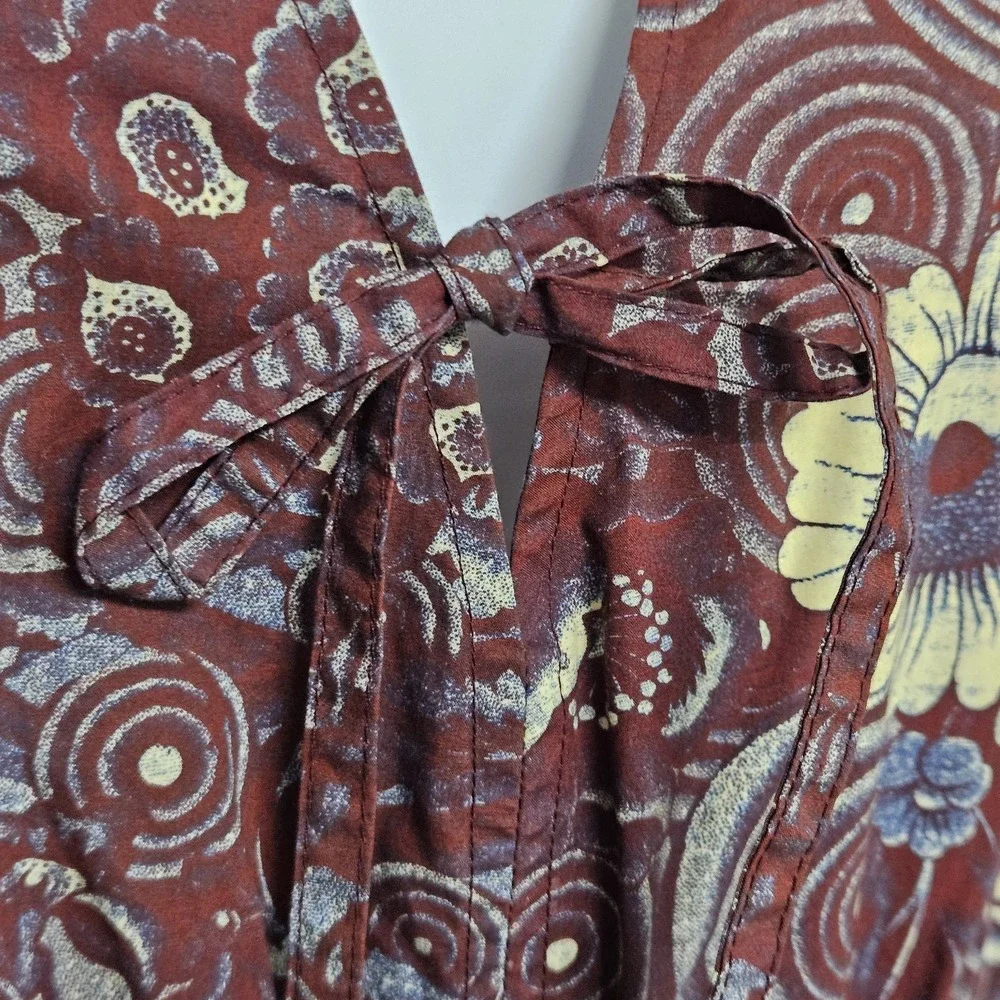 Ulla Johnson Floral Tie Front Blouse Puff Sleeve Bohemian Top Size 4